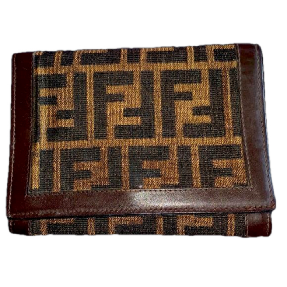 Fendi tri fold long wallet canvas and leather